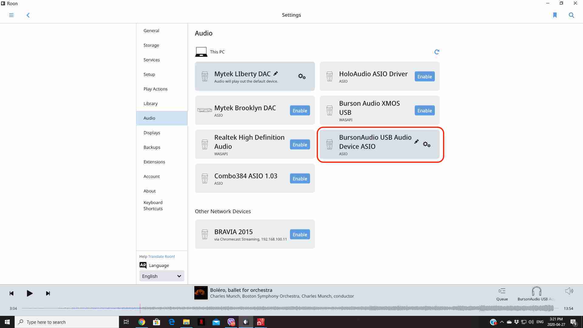 Roon Audio Settings